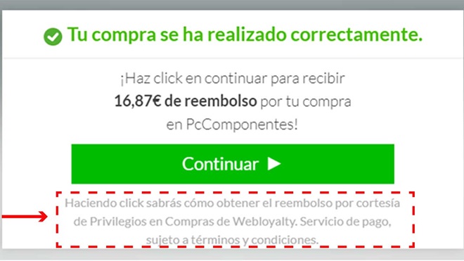 Mensaje de contratación de Privilegios en compras